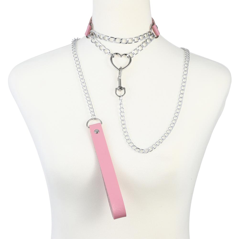 Chain Leash Choker Collar for Women Alt Fashion Leather Chocker Sexy Costume Jewelry Halloween Cosplay Accessories