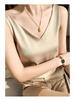 Ice Silk V-Neck Camisole for Women – Loose, Belly-Covering Satin Layer for Spring/Summer