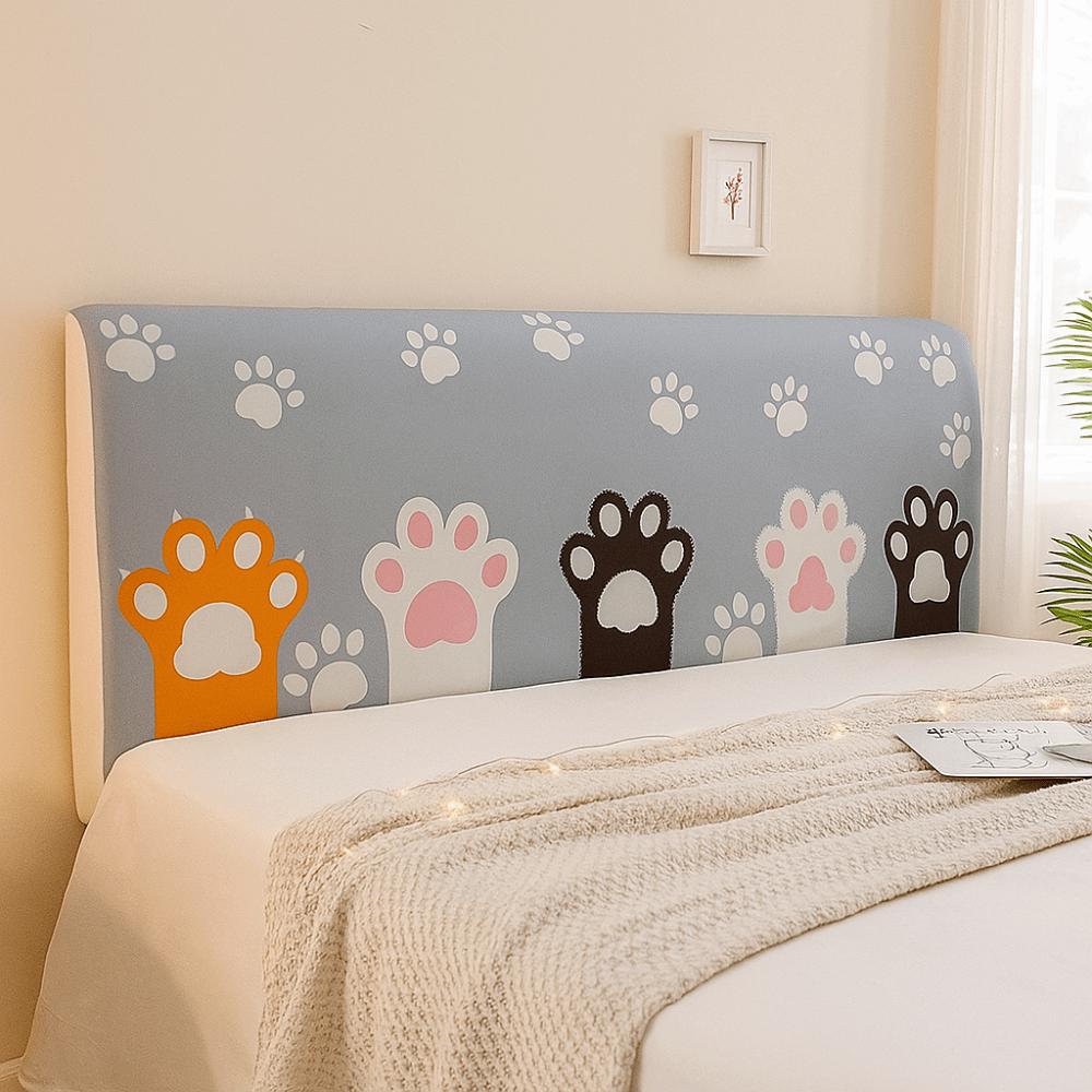 Washable Elastic Bed Head Cover Cartoon Dustproof Headboard Cover Skin-friendly Feel Cat Pattern Quilted Head Cover Bedroom