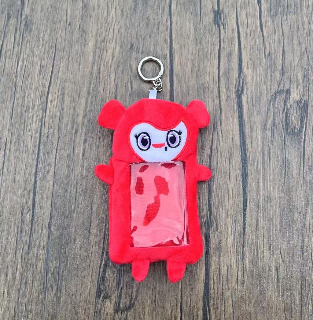 Plush Animal Keychain Holder With Card Protector For Kids And Teens Red