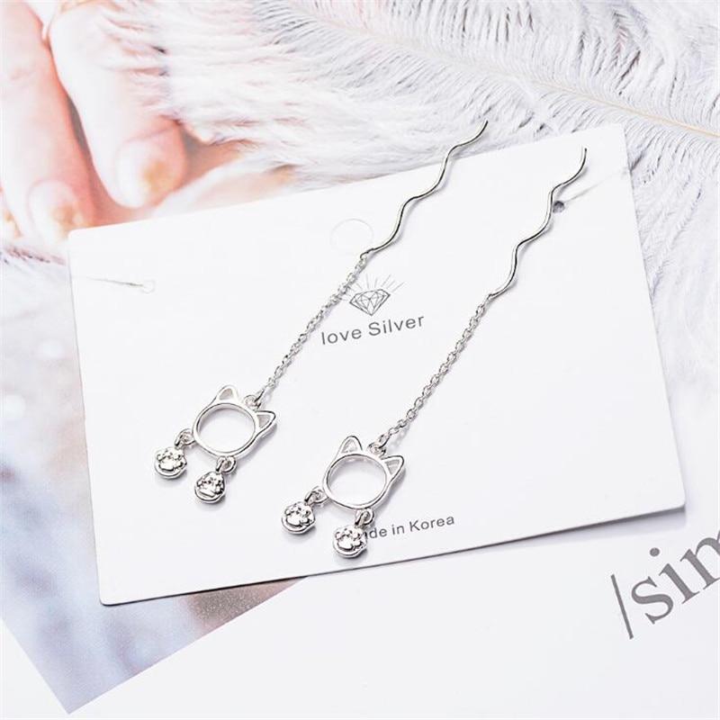 New Temperament Long Ear Line Cute Animal 925 Sterling Silver Jewelry Footprints Hollow Cat Exquisite Dangle Earrings Xze237