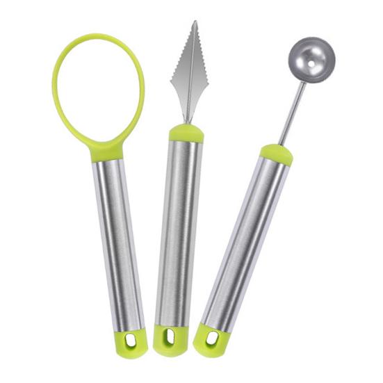 3Pcs/Set Fruit Carving Tools Portátil Confortável Pega Aço Inoxidável Multiuso Trabalho-economia Frutas Dig Polpa Separador
