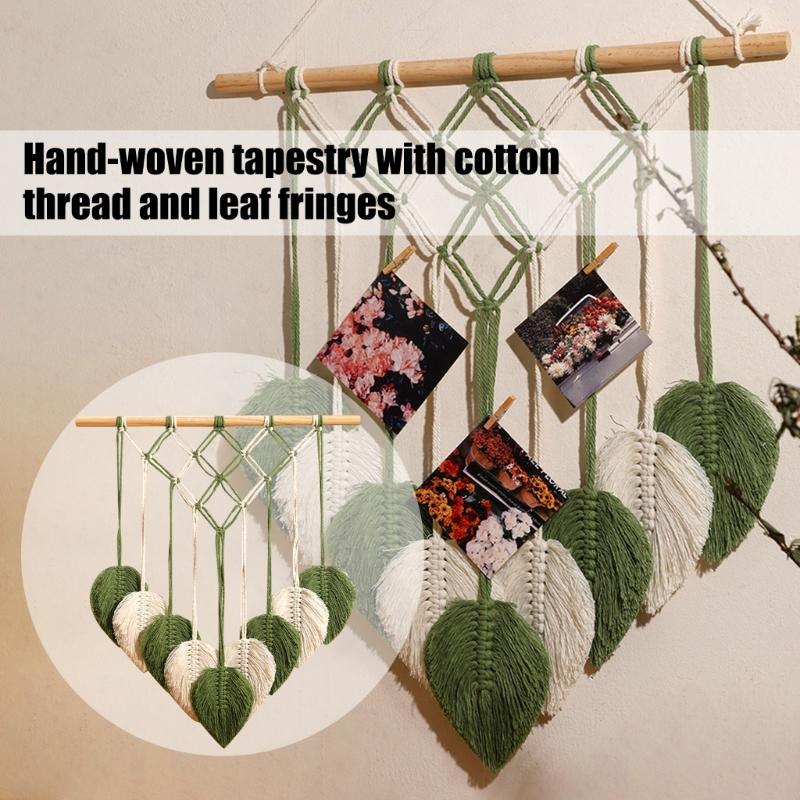 Natural Cotton Macrames Wall Art Leaf Pattern Hanging Decoration with Fringes For Home Interior Bedroom Nursery Decors