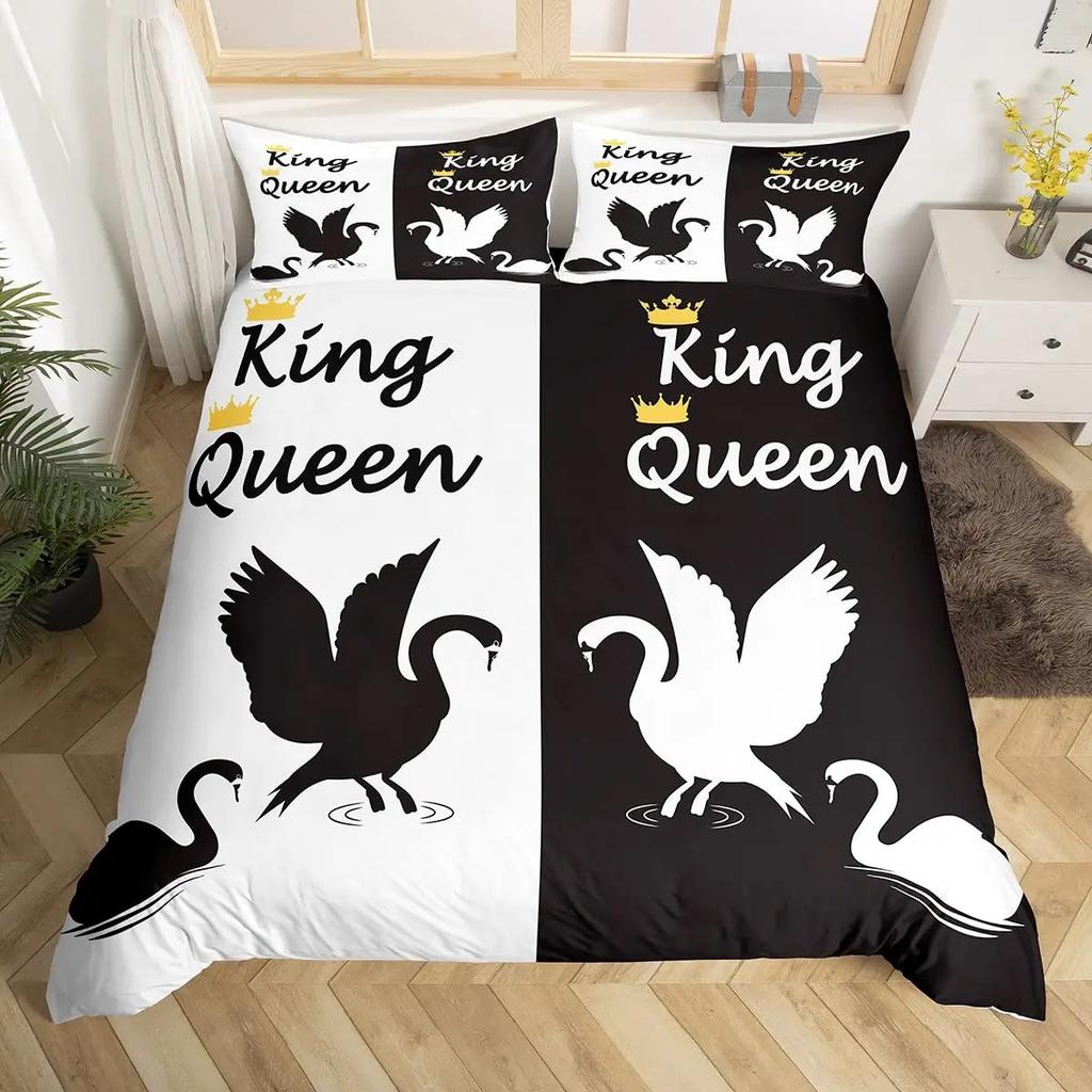 Mr And Mrs Duvet Cover Set King Black Love And Gold Bedding Set For Couples Cute Romantic Valentines Gifts Comforter Cover Sets