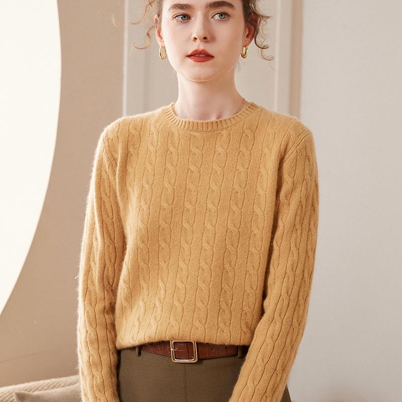 Women's Cashmere Knit Pullover: Thick Slim-Fit Round Neck Sweater for Autumn & Winter