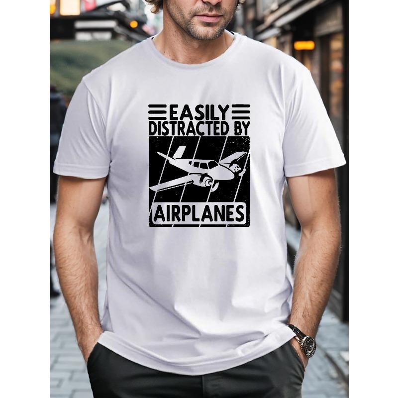 European sizes Plus Size Short Sleeve T-shirt For Men, Airplane Graphic Print Tees