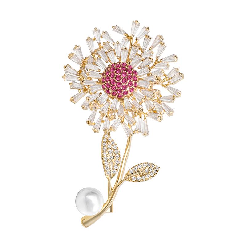 Timeless Dandelion Zircon Brooch - Elegant Flower Pin for Women's Clothing Accessories