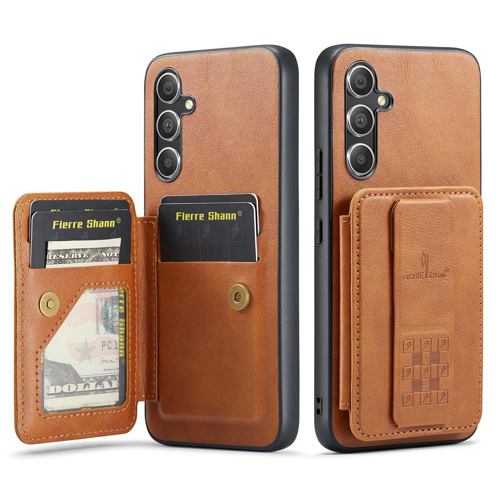 

For Samsung Galaxy A34 5G Case Kickstand Shockproof Leather+TPU Phone Cover Brown