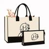 Canvas Shoulder Bag Makeup Set with Color Block Print & Portable Zipper Clutch