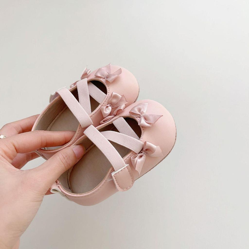 Spring New Baby Walking Shoes (0-2 Years) with Elastic Magic Tape, Bow Design, Soft Soles, and Soft Surface