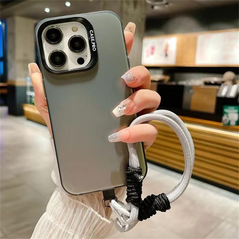 Fashion Lanyard Bracelet Silicone Metallic Aurora Matte New Case For iPhone 16 15 14 13 12 11 Pro Max X XS XR Soft Shockproof Cover