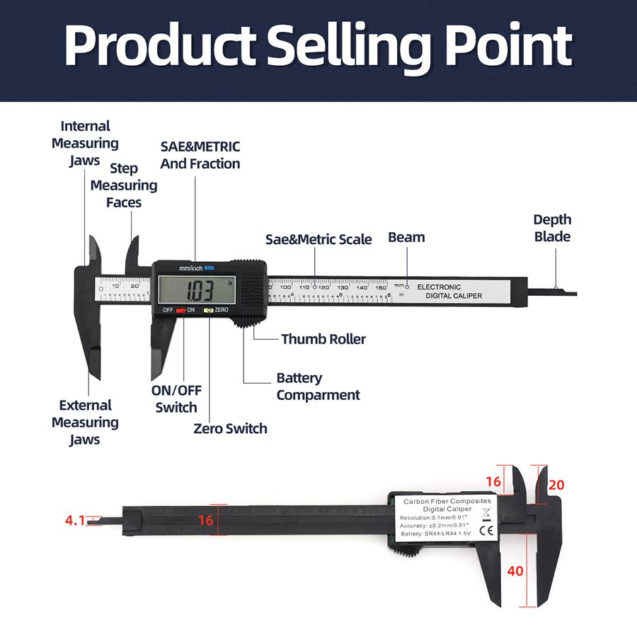 6 inch/150mm Electronic Vernier Caliper Micrometer Digital Ruler Measuring Tool