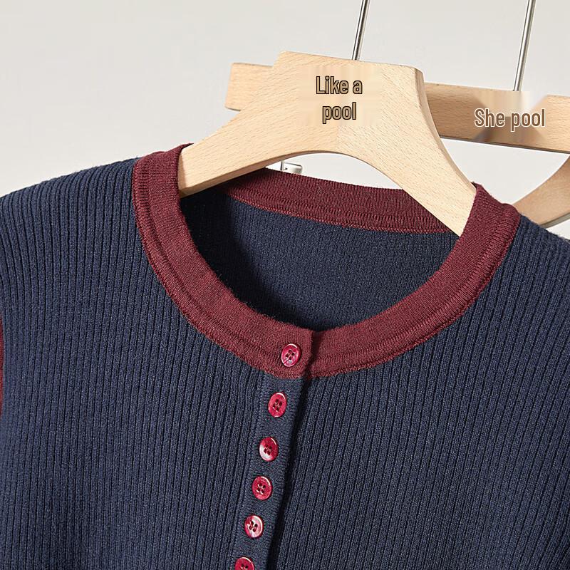 Women's Slim Fit Color Block Round Neck Knit Top