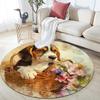 Flower Basket Dog,Round Area Rug,Carpet Rug for Living Room Bedroom Sofa Playroom Decor,Non-slip Floor Mat
