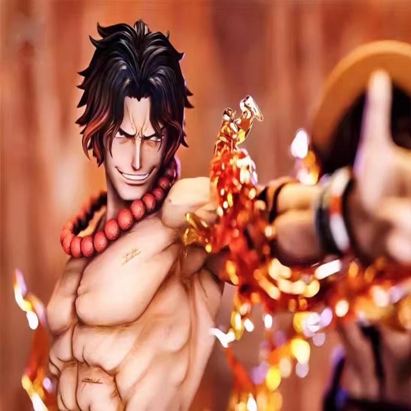 Anime One Piece Figure Flame Fingertip Ace Top Decisive Battle Standing Posture Scene Collect Statue Model Desk Toys Gift