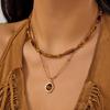 Retro Temperament Doppelschicht Tigerauge Stein Anhänger Halskette für Damen Edelstahl Schichtkette Schlüsselbein Choker Mädchen Schmuck