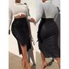 Solid Color Lace up Waist Hugging Skirt Pure Color Tied Sheath Skirt for Women
