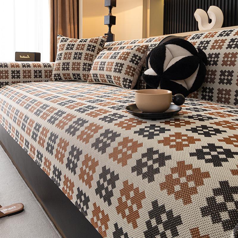

Summer Ice Silk Cool Sofa Mat New Fixed Anti Slip High-end Straight Row Sofa Cool Seat Cushion For Living Room Home Decor 70x70cm 1pcs