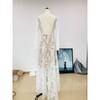 New European American Style Deep V Backless Tulle Embroidery Puff Sleeve Dress Evening Party Gown