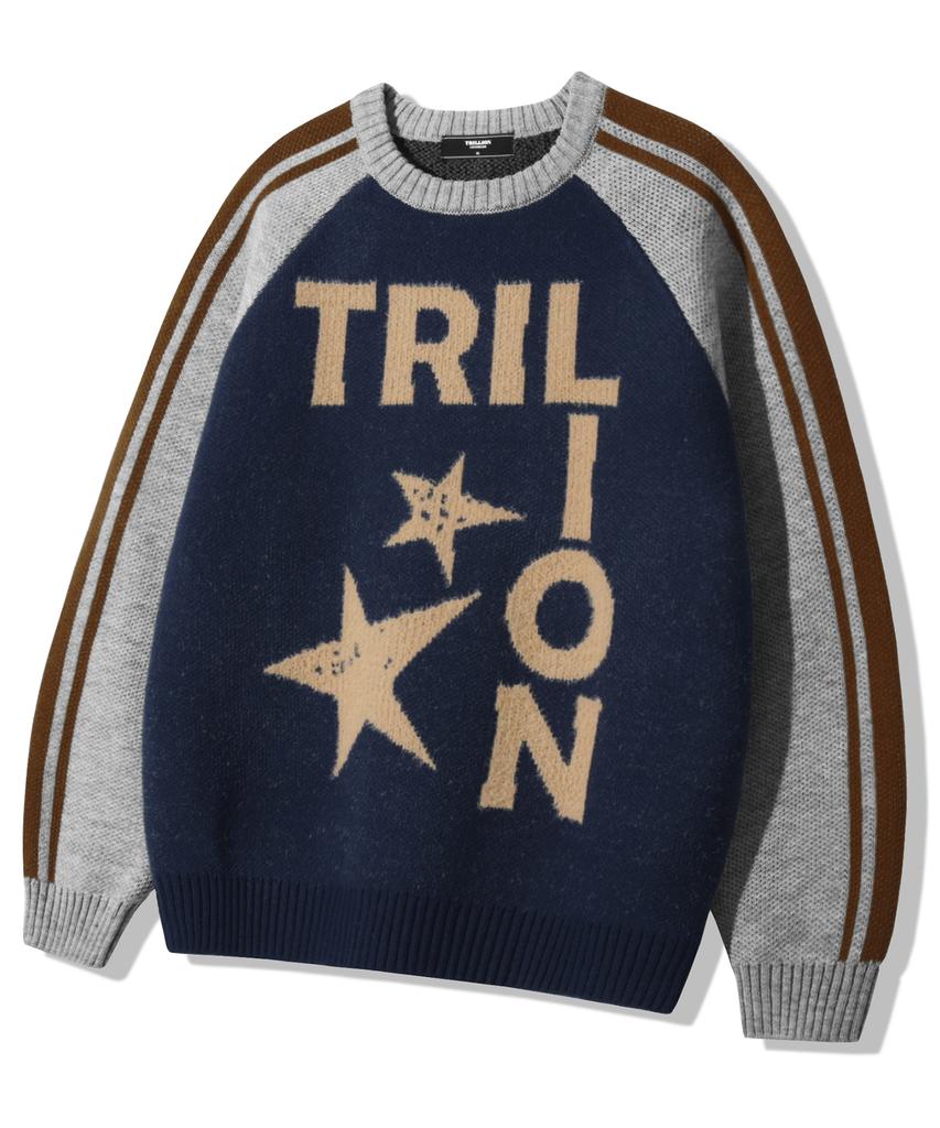 TRILLION Washable Raglan Hairy Graphic Track Knit_Navy