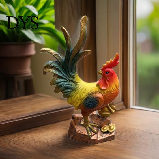 Decorative Rooster Sculpture Resin Statue, Auspicious Ornament, Farmhouse Chicken Decor for Home Indoor Tabletop Garden Courtyard Desktop Craft Gift