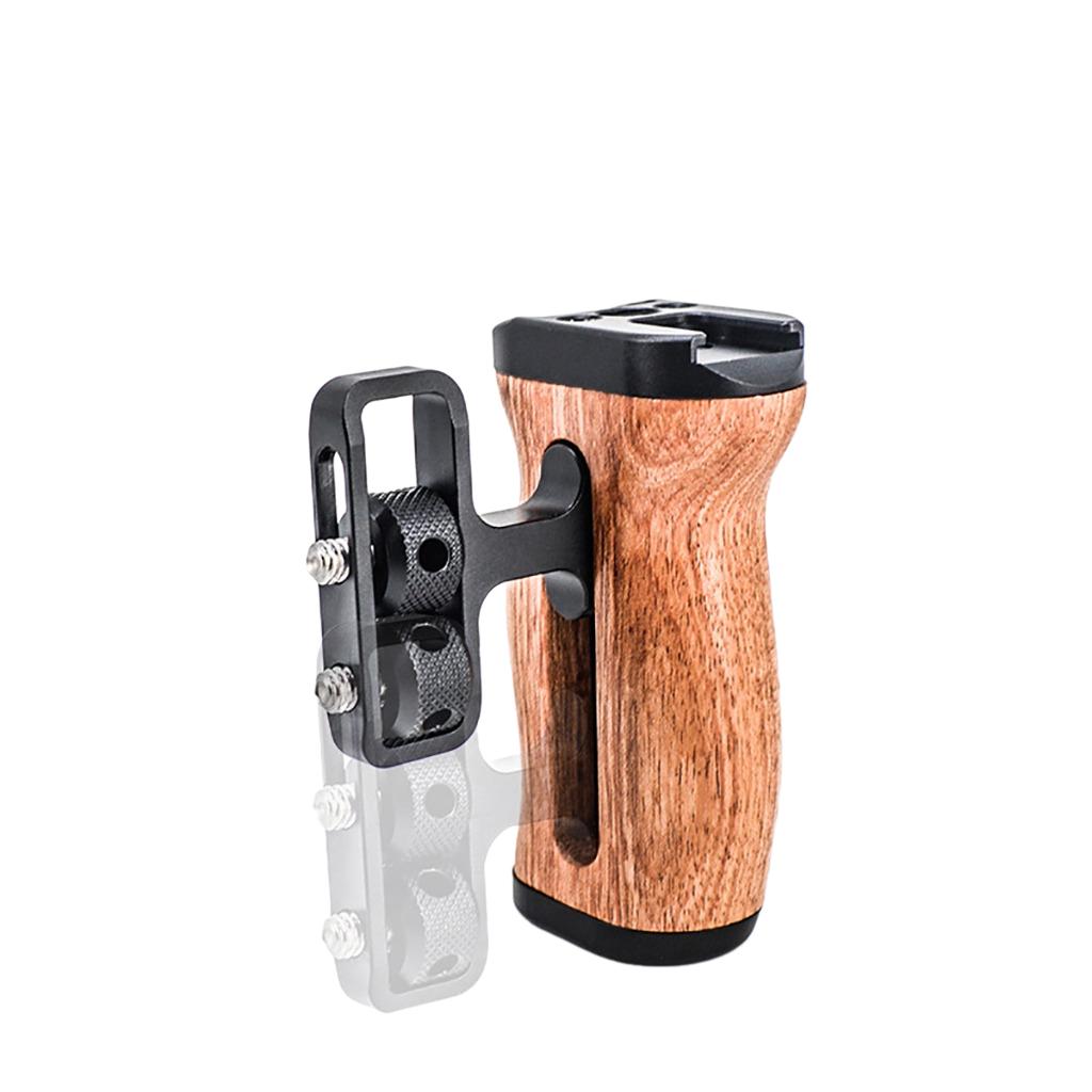 FEICHAO Aluminum Alloy Camera Cage Left/Right Side Wooden Hand Grip with Top Handle 1/4 Screw Hole Cold Shoe Mount for SLR DSLR
