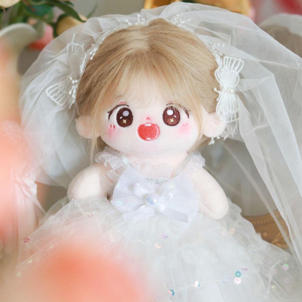 Wedding Dress Cotton Doll Outfit Dress White Gauze Skirt 20cm Doll Flower Dress  Pretend Play Toys