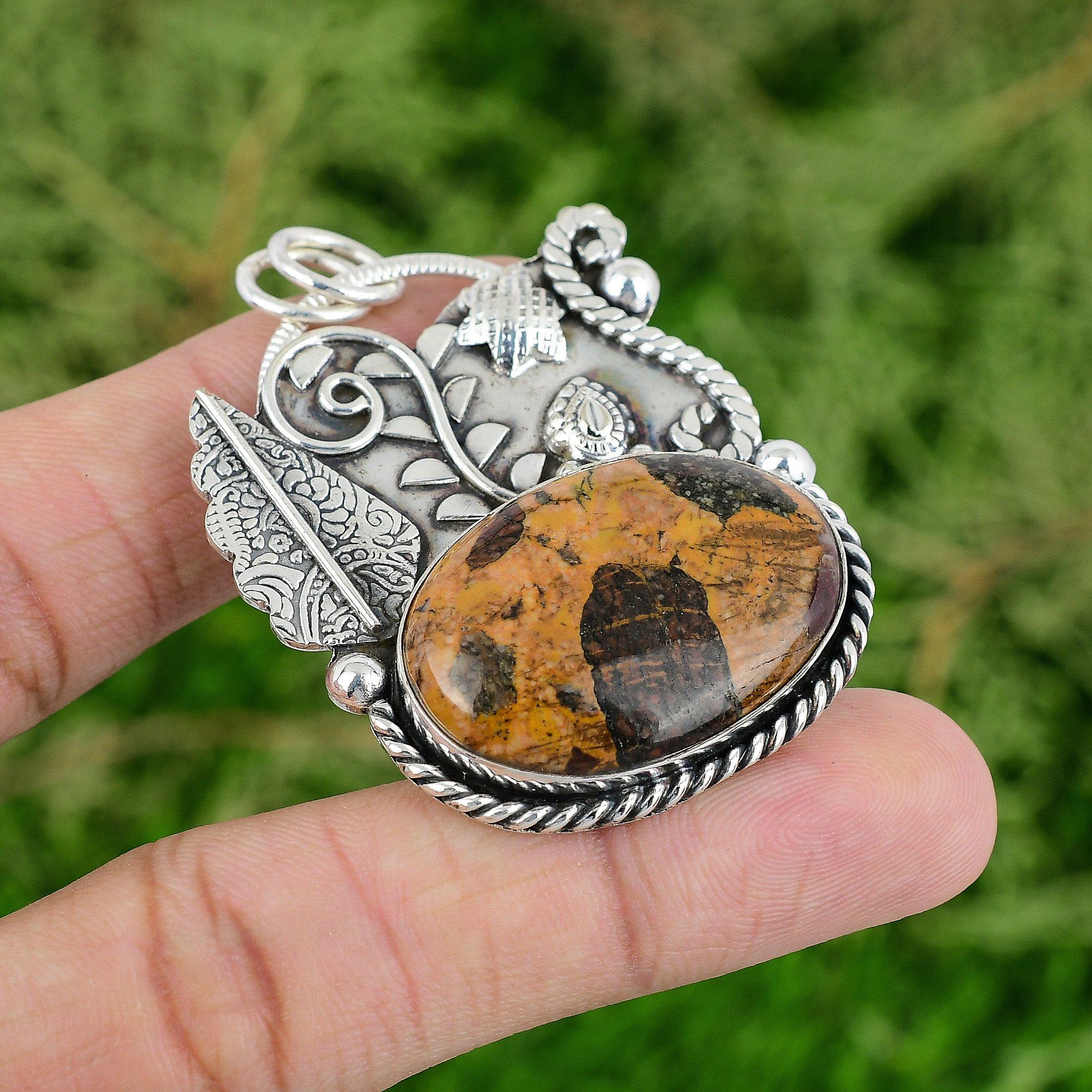 

Daughters Day Sale Oval Bauxite Stone Mother Engagement Pendant Sterling Silver