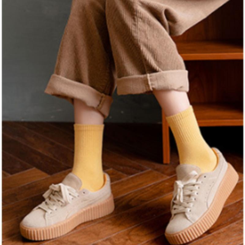 Autumn and Winter Women's Solid Color Cotton Socks Mid-Calf Socks Women's Fashionable Thickened Long Socks