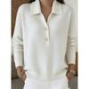 Damen Oversize Strickpullover mit Kragen Knopfleiste Lockerer Schnitt Langarm Pullover Herbst Winter 2026