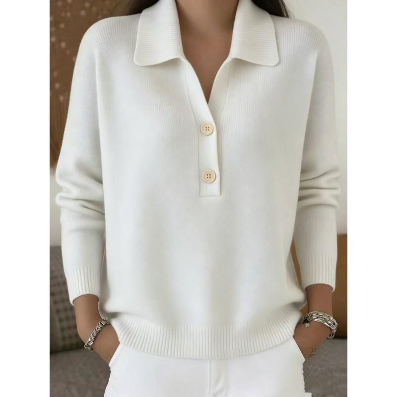 Damen Oversize Strickpullover mit Kragen Knopfleiste Lockerer Schnitt Langarm Pullover Herbst Winter 2026