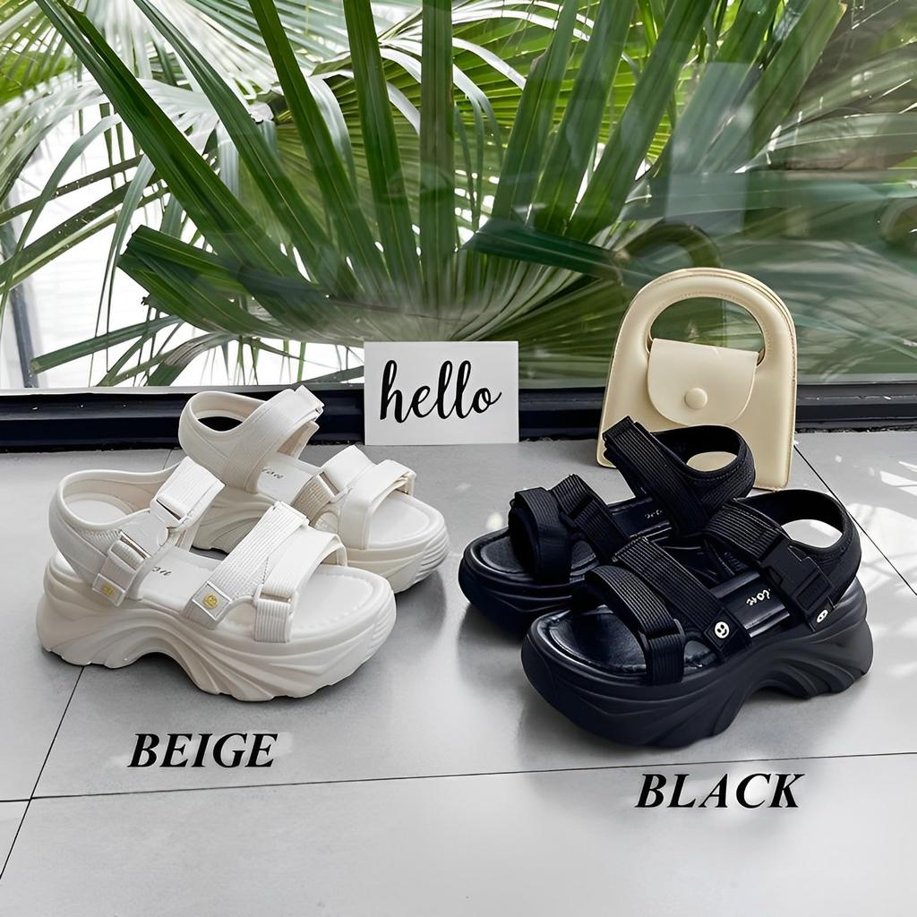 sandals for sports easy to walk 6cm heel [Magno] Thick-soled women, sandals, lightweight, in, shoes, (beige, 23.5 cm)