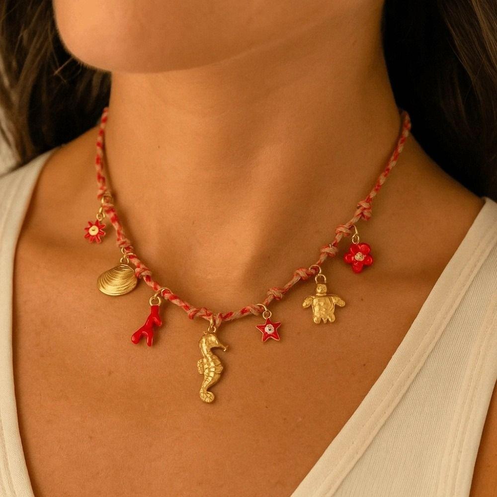 Movable Woven Rope Collarbone Chain Ocean Style Mini Metal Sun Necklace  Kids