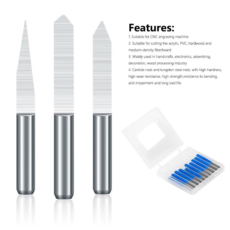 10pcs 10 °~90 ° V-shaped milling cutter 3.175mm (1/8 inch) hard alloy PCB engraving drill bit CNC engraving tool