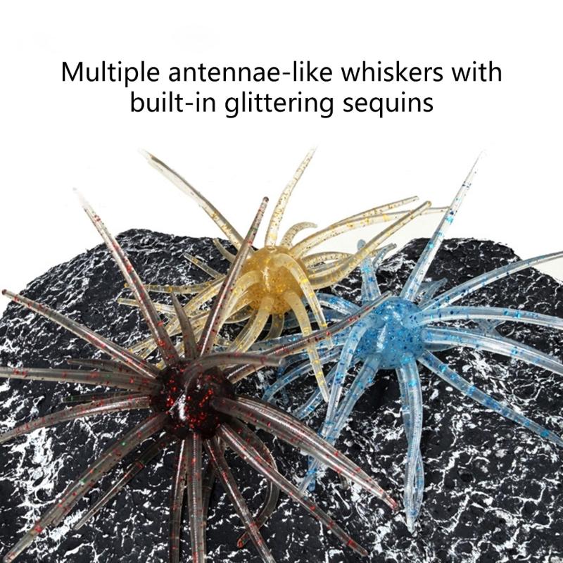 6PCS/Lot Elastic Floating Lures Baits Shaped Like Sea Urchins With Build In Flash For Biggest Visibilities Underwater
