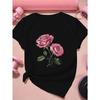 European Sizes Two Exquisite Pink Roses Women's Plus Size Sports Short Sleeve T-Shirt