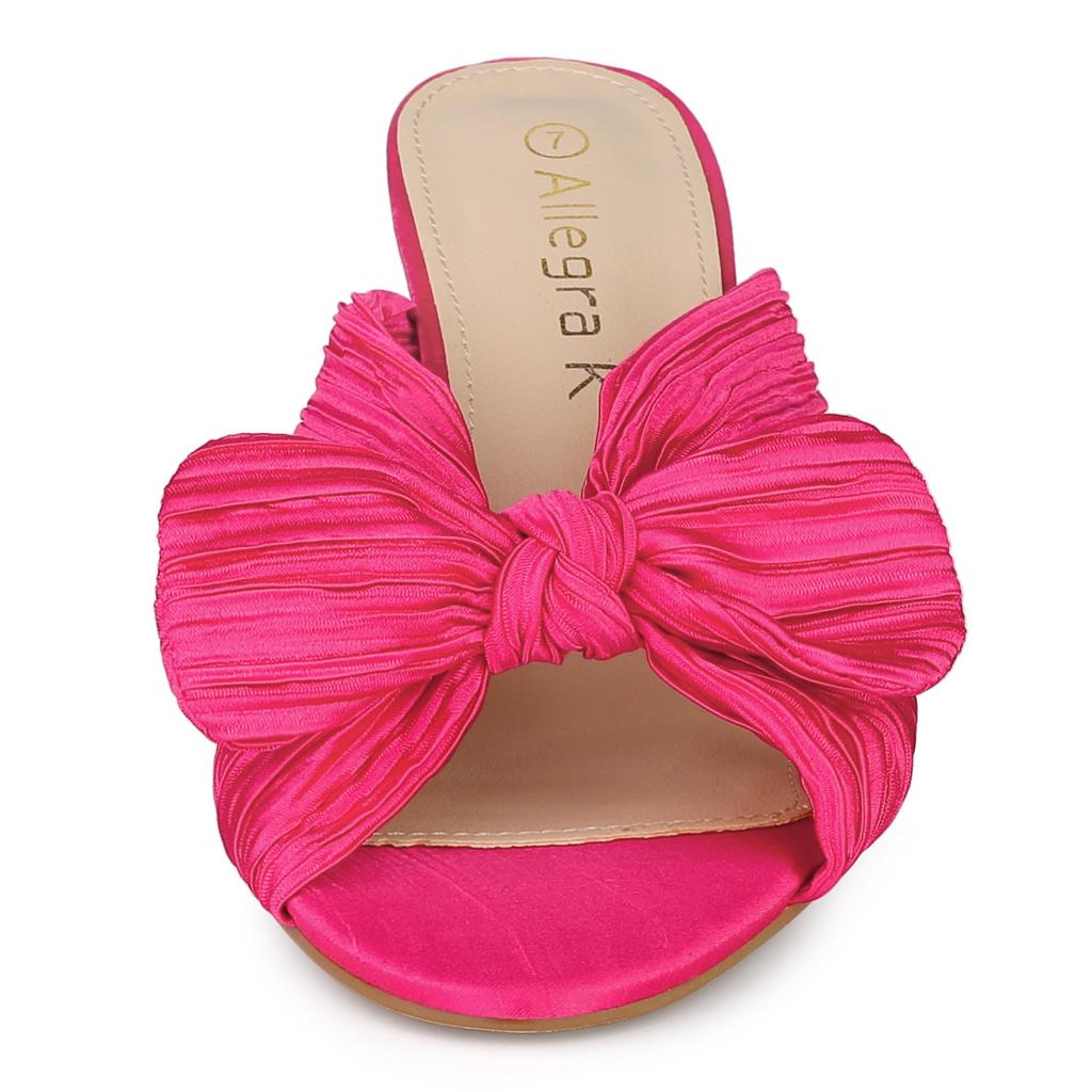 Allegra K Women's Slide Sandals with Chunky Heel and Bow, Hot Pink, Size 25.5cm