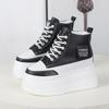 Fashion 12CM Genuine Leather Women Casual White Platform Wedge Skateboard Hidden Heel Shoes Shoes Vulcanize plush Chunky Sneakers