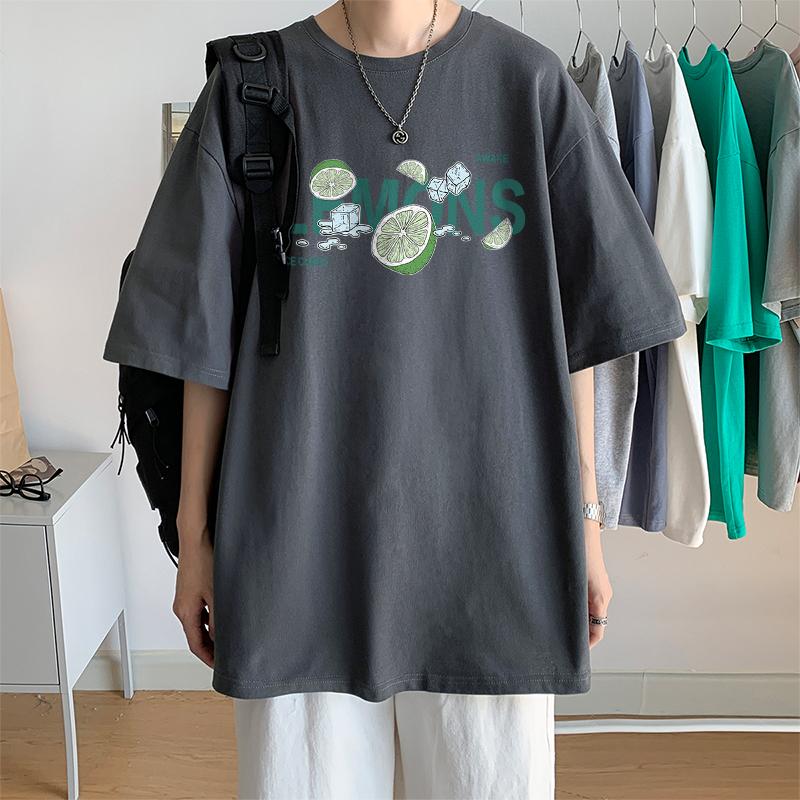 100% Cotton Printed Short Sleeve T-shirt Men's Half-sleeved Men's Fashion Brand Ins American Loose Body Shirt Men's Top