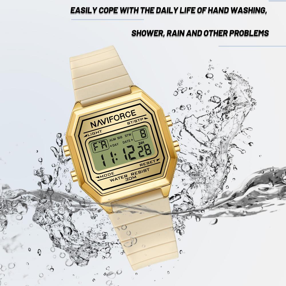 NAVIFORCE Lightweight Digital Watch for Lady Women Silicone Strap Night Pattern Alarm Calendar Chronograph Waterproof Ladies Casual Watch NF5063T