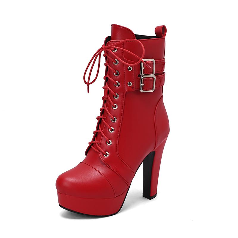 Women's High Heel Short Boots Autumn and Winter New Waterproof Platform Thick Heel Versatile Large Roman Short Boots
