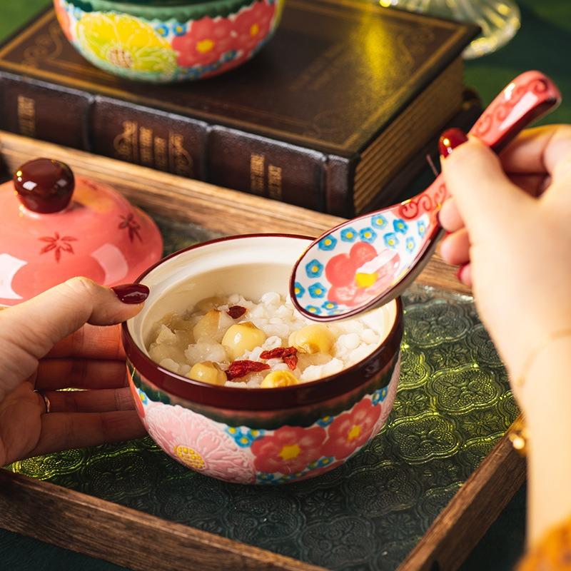 Green Shadow Ceramic Small Spoon Retro High-value Spoon Personal Household Tableware Rice Spoon Spoon Spoon New