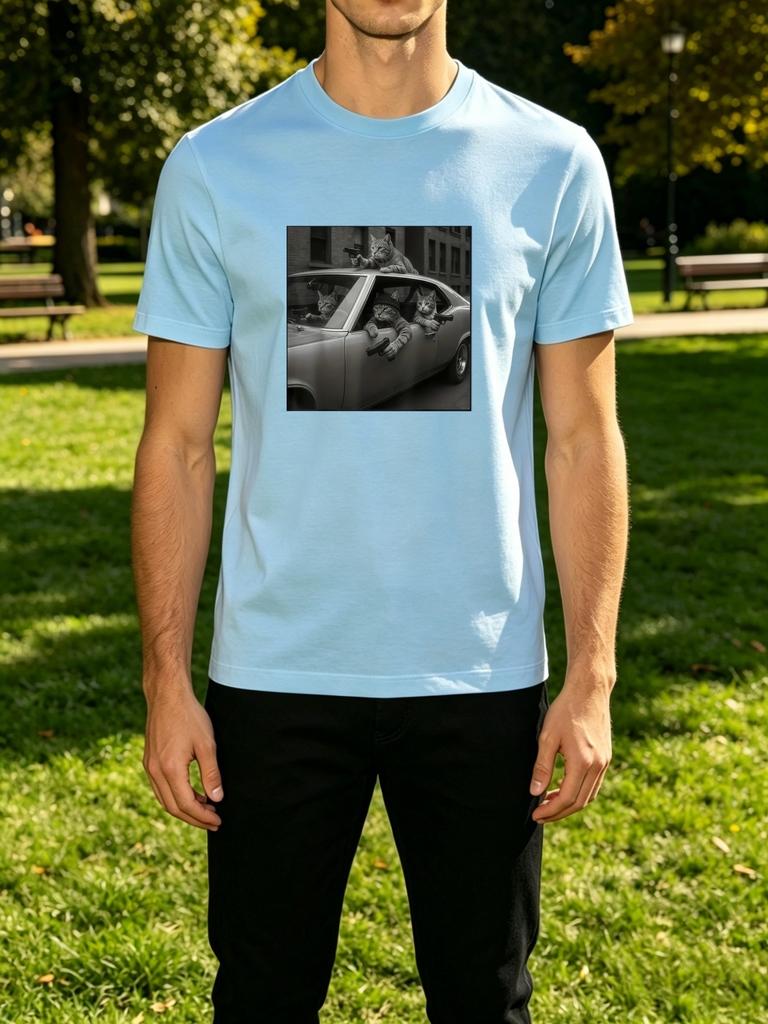 Unisexs Tee Gangster Cats Retro Car Graphic Print Cotton Short Sleeve Streetwear Male Summer Daily Casual Outdoor Basic Fashion Top