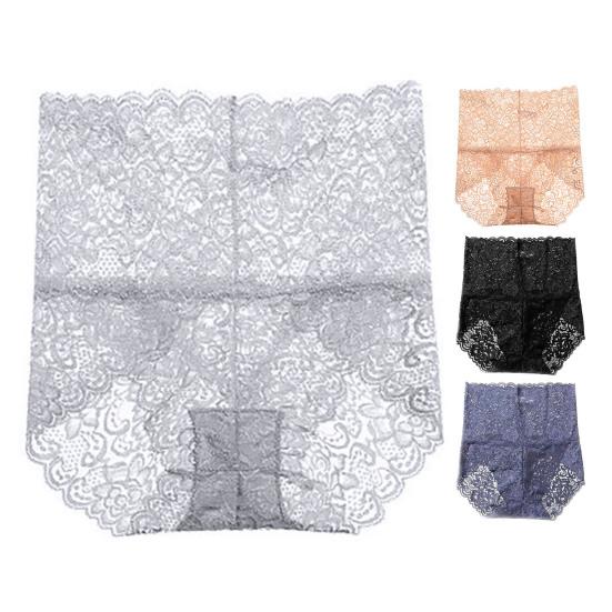 Women Panties High Waist Lace Thin Hollow Out See-through Flower Embroidery Elastic Soft