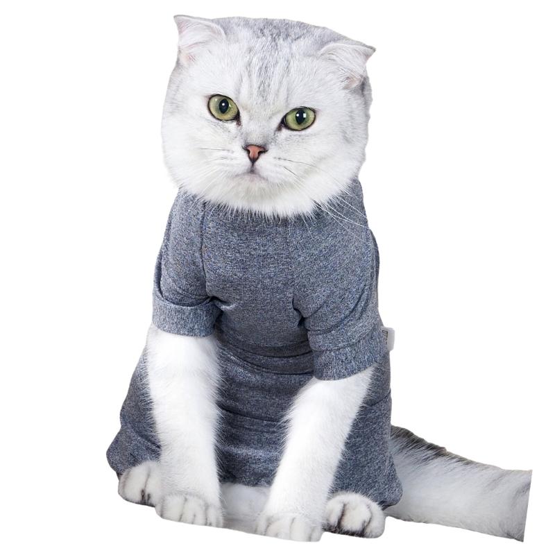 Stretchy Cats Recovery Suit Post Spay Surgical 4 Leg Clothing Comfortable Polyester Fabric Prevent Pet Wound Licking