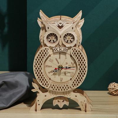 3D Wooden Puzzle Owl Clock Housewarming Gift DIY Assembly Creative Tabletop Decoration Desk