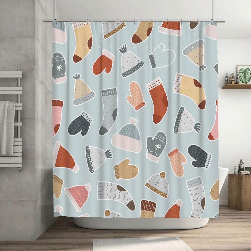 Winter Warme Wintermützen Duschvorhang Wasserdichte Badematte Dekoration für Badezimmer Weihnachtsdekorationen