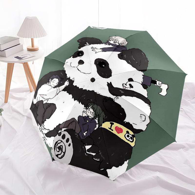 1pc Panda Bear with Anime Characters Automatic Opening/Closing Outdoor Umbrella - Portable 3-Fold Design, 8-Bone Iron Frame Outdoor Umbrella - Pe