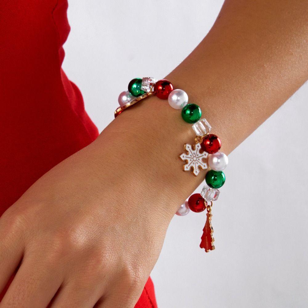 Imitation Pearl Christmas Charm Bracelet Christmas Jewelry  Holiday Outfit Accessories