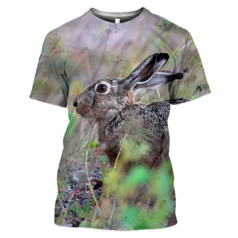 Hot Hunting Crazy Animal Large Silhouette T-shirt Men's Fitness Top 3D HD Printed Rabbit Hip Hop Graphic Short Sleeve Clothing